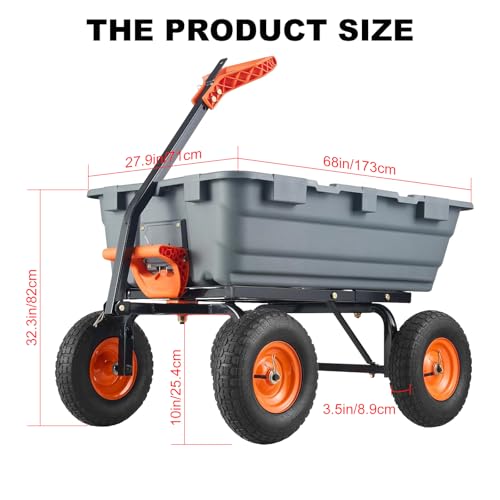 800LB Heavy Duty Poly Dump Cart - All-Terrain Garden Utility Cart for Yard/Farm/ATV - Quick-Release & Flat-Free Tires -