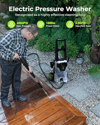 4800PSI |0 GPM Max Electric Power Washer for Cars, Fences, Patios and Driveway
| High Pressure 48FT Total Long Electric