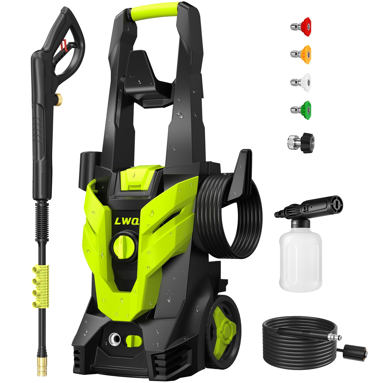 |5 GPM Electric Pressure Washer with 4 Quick Connect Nozzles for Home Cleaning (Green)
| High Pressure Cleaning Machine